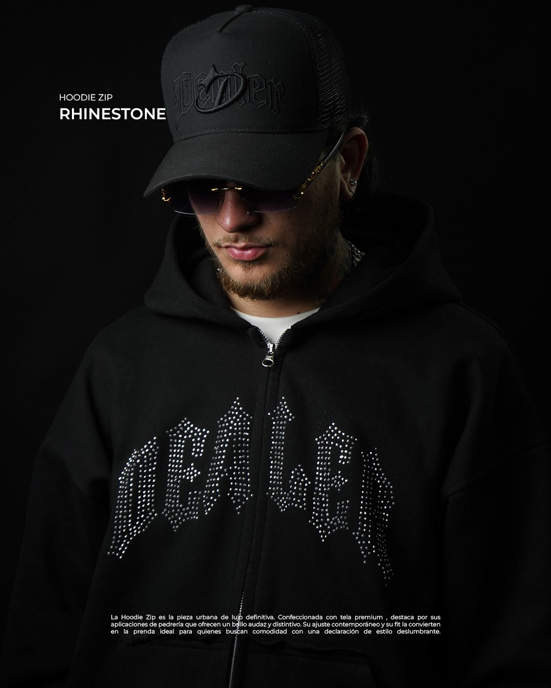 HOODIE ZIP RHINESTONE