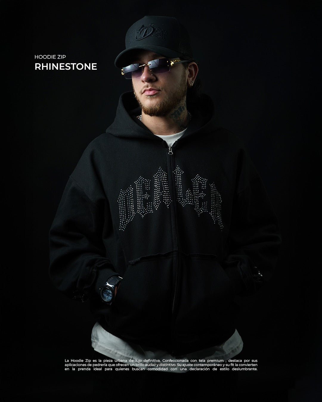 HOODIE ZIP RHINESTONE
