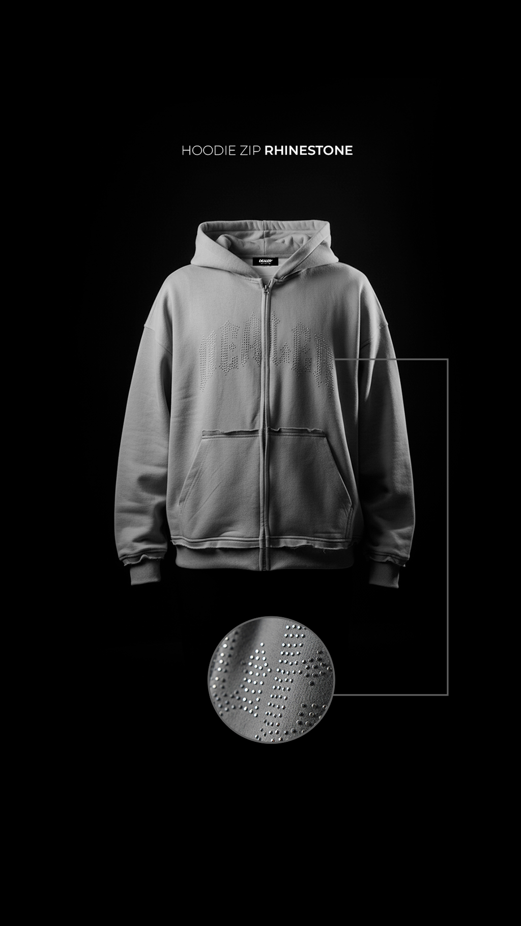 HOODIE ZIP RHINESTONE PLOMO